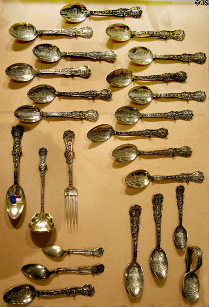 Collection of spoons by Bert Bull made by Eisenstadt from St Louis World's Fair (1904) at Missouri History Museum. St Louis, MO.