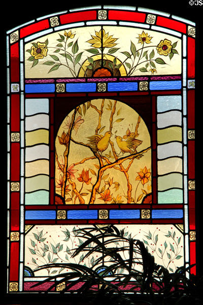 Stained glass window with birds at Campbell House Museum. St. Louis, MO.