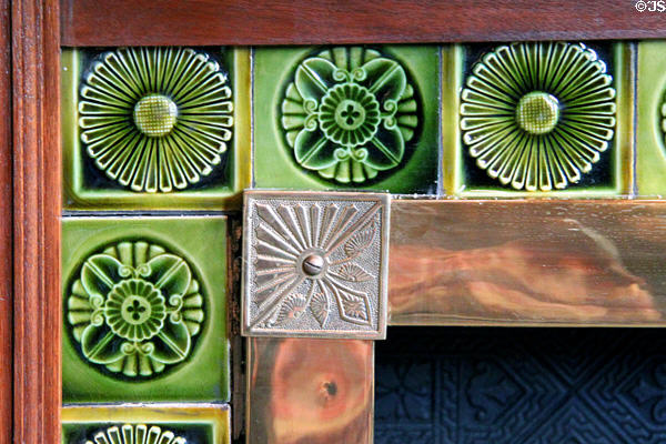 Tiles on fireplace surround at Campbell House Museum. St. Louis, MO.