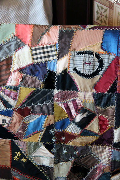 Crazy quilt in Mrs. Kyle's bedroom at Campbell House Museum. St. Louis, MO.