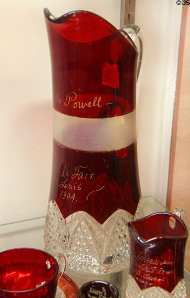 Ruby flash glass souvenir pitchers from 1904 St. Louis World's Fair at Chatillon-DeMenil Mansion. St. Louis, MO.