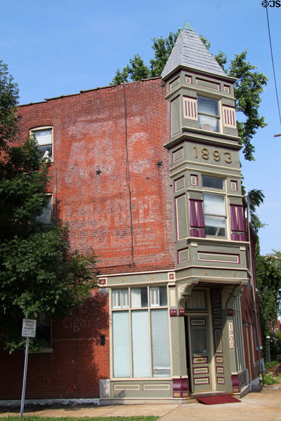 Corner building with cast iron front (1893) (1900 Wyoming St. at Lemp Ave.) in Cherokee-Lemp Historic District. St. Louis, MO.