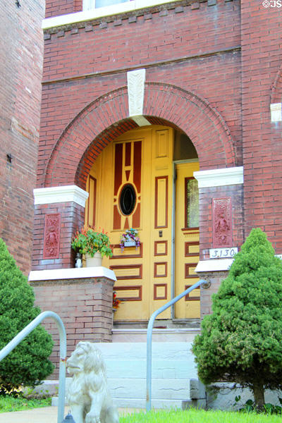 House with Richardsonian Romanesque front door (3130 Lemp Ave.). St. Louis, MO.
