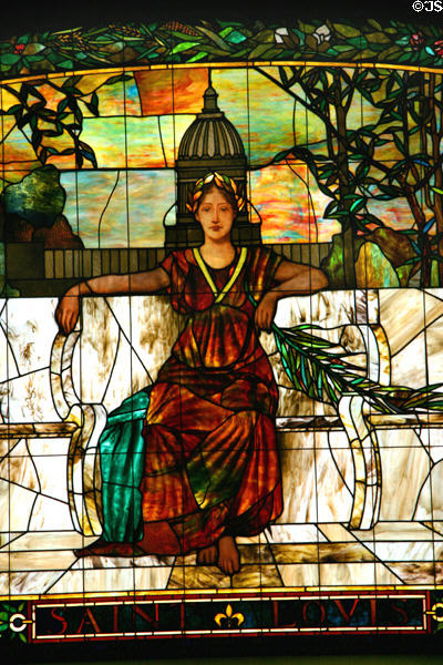 Stained glass window detail in waiting hall of St. Louis Union Station. St Louis, MO.