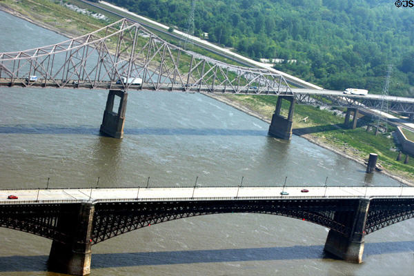 Martin Luther King & Eads Bridges over Mississippi River from Gateway Arch. St Louis, MO.