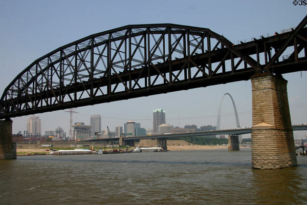 Iron details of MacArthur Bridge over Mississippi River. St Louis, MO.