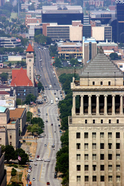 Market St. & Civil Courts Building from atop Gateway Arch. St Louis, MO.
