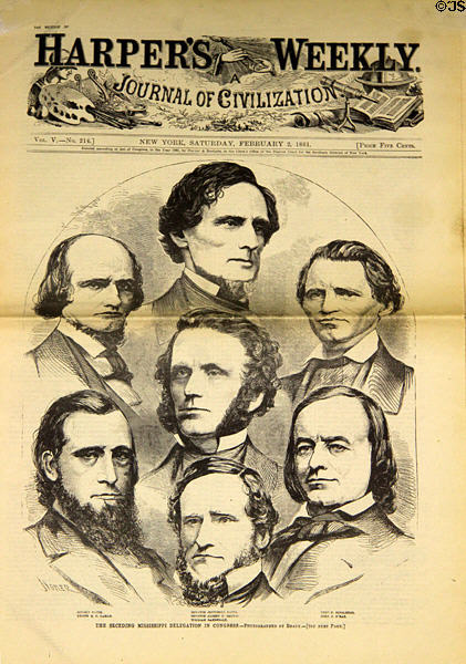 Harper's Weekly cover (Feb. 2, 1861) of seceding Mississippi Delegation in Congress at Jefferson Barracks. St. Louis, MO.