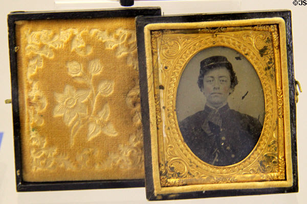 Photo of Civil War soldier in pocket case at Jefferson Barracks. St. Louis, MO.
