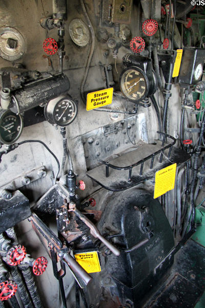 Cab of Atchison, Topeka & Santa Fe #5011 steam locomotive (1944) at St. Louis Museum of Transportation. St. Louis, MO.