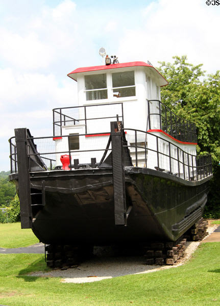 H.T. Pott Missouri River towboat (1933) with welded steel hull from Kansas City at St. Louis Museum of Transportation. St. Louis, MO.