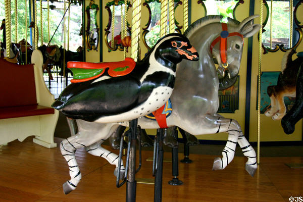 Penguin merry-go-round animal on carousel at St. Louis Zoo. St Louis, MO.