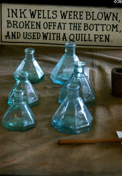 Ink wells in Grant's Drug Store at Mark Twain Boyhood Home & Museum. Hannibal, MO.