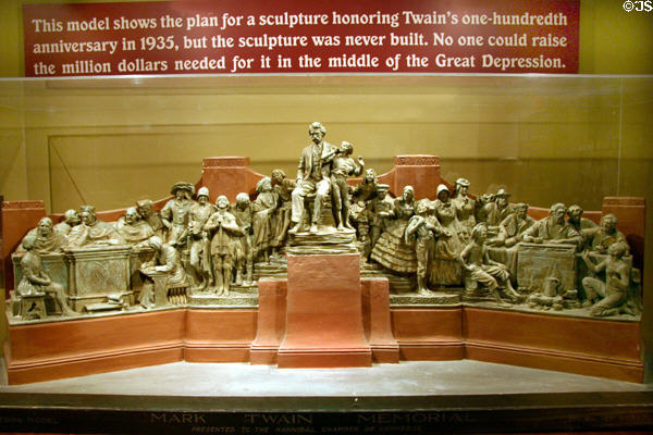 Model for sculpture marking Twain's 100 birthday (1935) which was not built at Mark Twain Museum. Hannibal, MO.