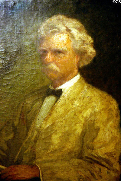 Detail of portrait of Mark Twain by Andrew Zylinski at Mark Twain Museum. Hannibal, MO.
