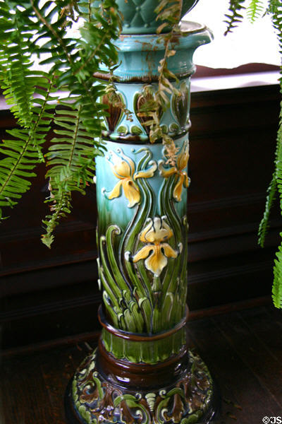 Ceramic plant stand in dining room in Rockcliff Mansion. Hannibal, MO.