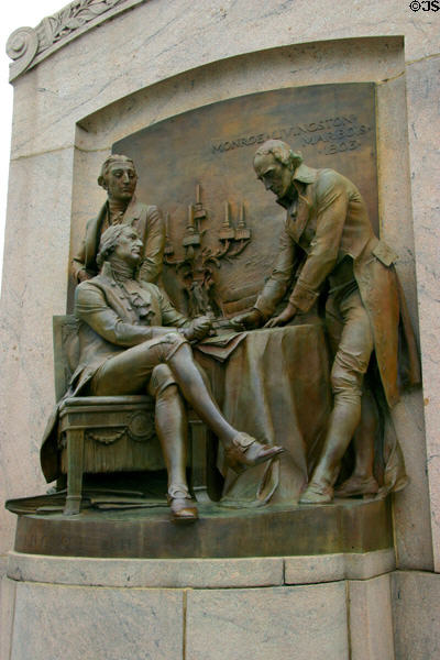 Signing of the Treaty sculpture (1904) by Karl Bitter & Adolph A. Weinman created for St. Louis World's Fair shows Louisiana Purchase at Missouri State Capitol. Jefferson City, MO.