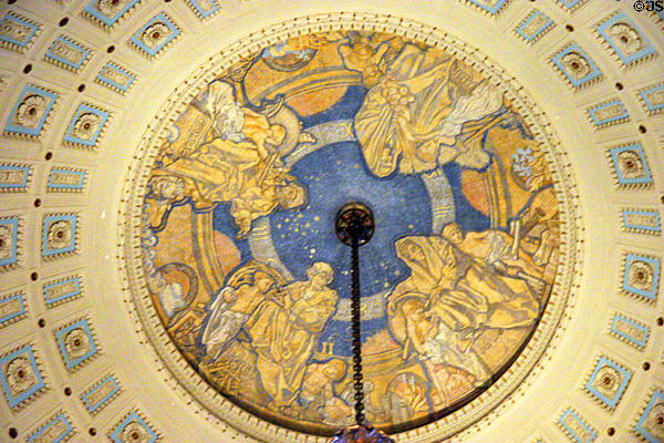 Eye of the Dome mural by Frank Brangwyn depicts Agriculture, Commerce, Science & Education in Missouri State Capitol. Jefferson City, MO.