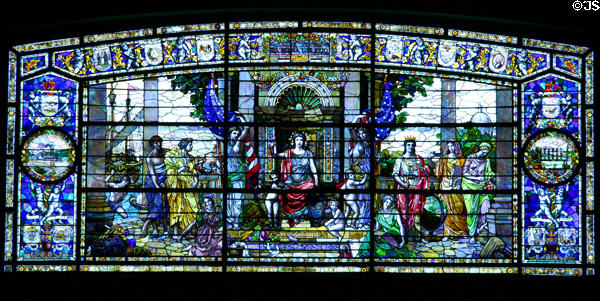 Stained glass window with Missouri scenes & allegorical figures at Missouri State Capitol. Jefferson City, MO.