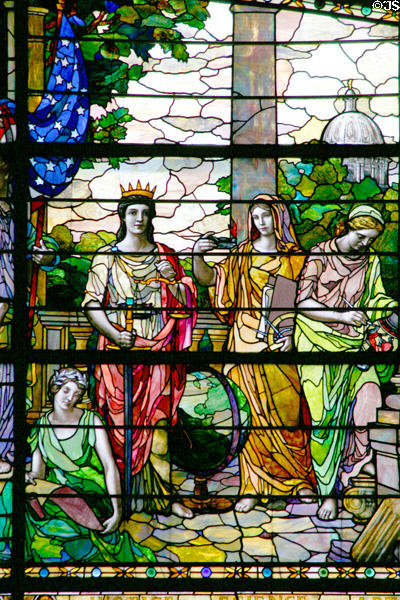 Government, education & arts figures on Missouri history stained glass window at Missouri State Capitol. Jefferson City, MO.