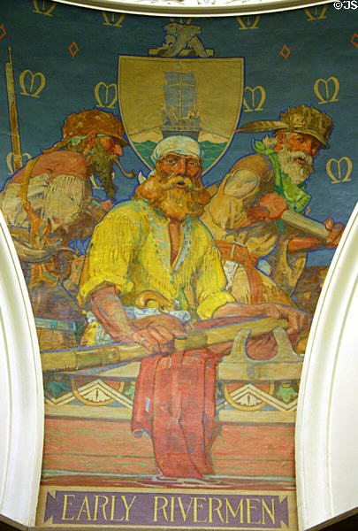 Early Rivermen mural (c1917-28) by Allen Tupper True at Missouri State Capitol. Jefferson City, MO.