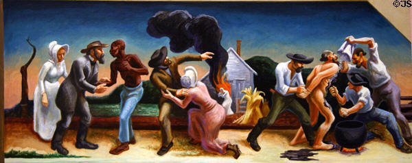 Detail of Mormons being driven from state on Social History of Missouri mural (1935) by Thomas Hart Benton at Missouri State Capitol. Jefferson City, MO.