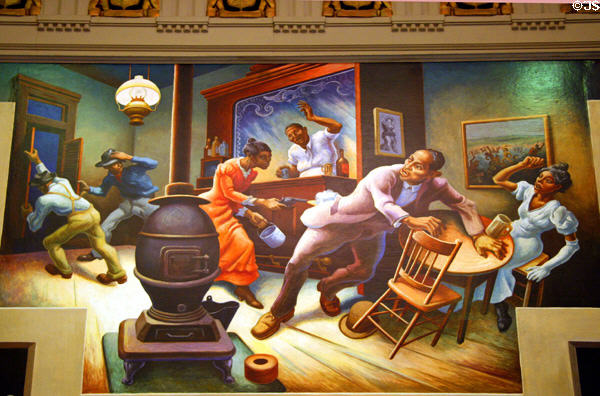 Detail of Frankie & Johnny story on Social History of Missouri mural (1935) by Thomas Hart Benton at Missouri State Capitol. Jefferson City, MO.