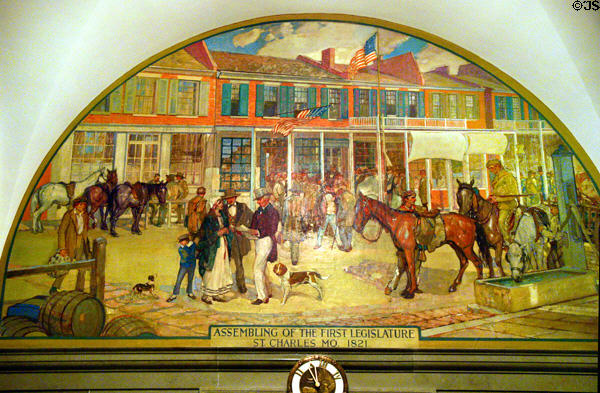 Assembling of the First Legislature St. Charles MO, 1821 mural (c1917-28) by Richard E. Miller at Missouri State Capitol. Jefferson City, MO.