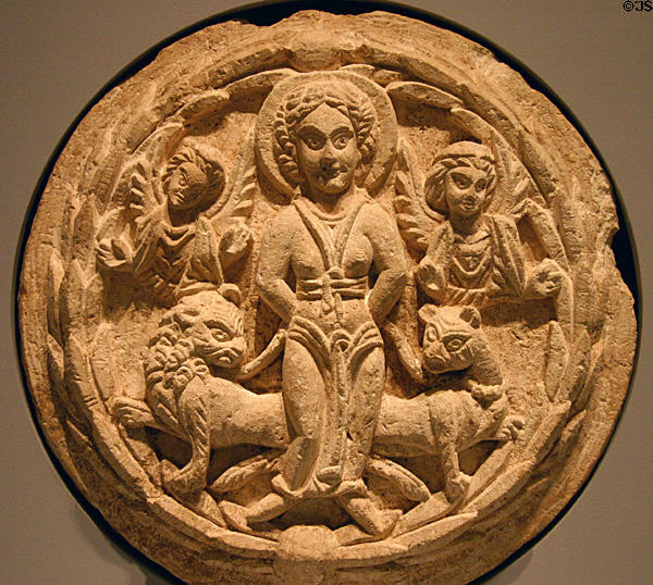 Limestone carving of St Thecla & Wild Beasts (5thC) probably from Egypt at Nelson-Atkins Museum. Kansas City, MO.