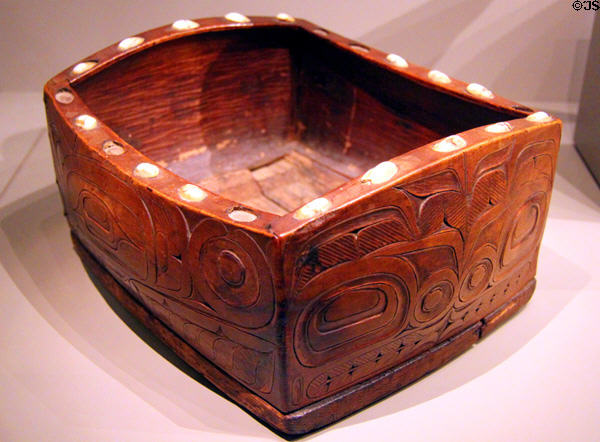 Heiltsuk or Haisla bent-corner bowl (c1850-70) from British Columbia at Nelson-Atkins Museum. Kansas City, MO.