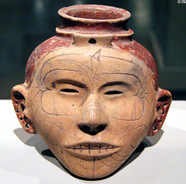 Mississippi culture human head effigy jar (1350-1550) from Arkansas at Nelson-Atkins Museum. Kansas City, MO.