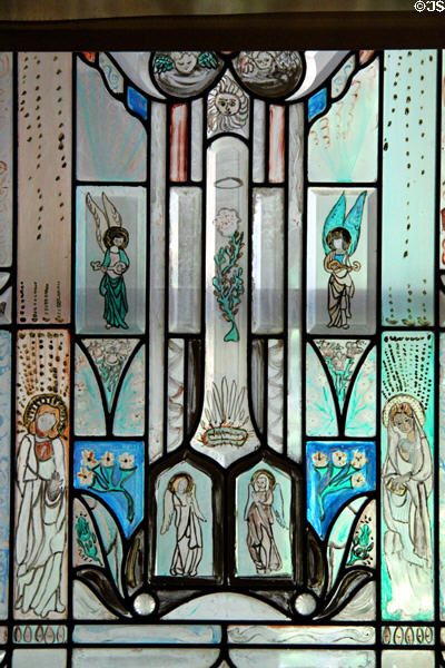 Stained glass window of angels at Thomas Hart Benton Home. Kansas City, MO.