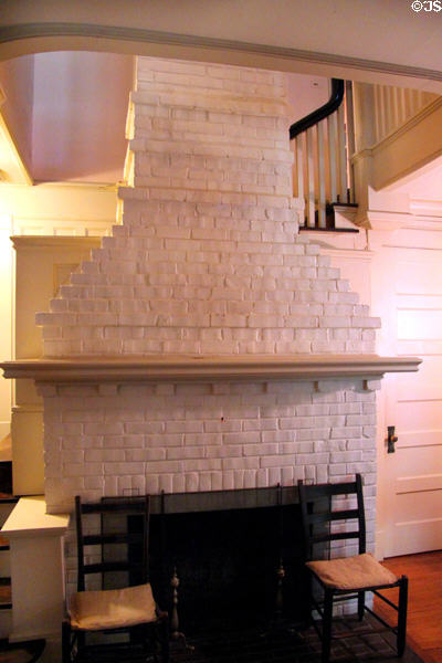 Fireplace in stairway spiral at Thomas Hart Benton Home. Kansas City, MO.