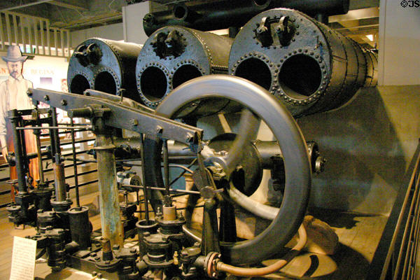 Arabia's water pumps to feed water to boilers at Steamboat Arabia Museum. Kansas City, MO.