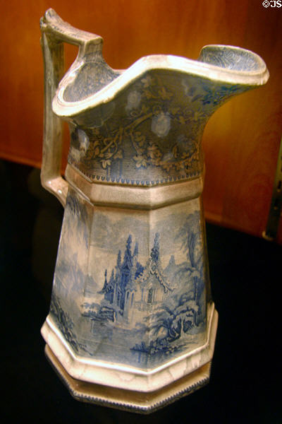 Pitcher with Gothic house theme (1855) found in wreck at Steamboat Arabia Museum. Kansas City, MO.