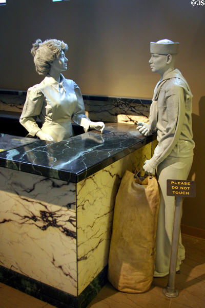 Sculpted version of Harvey Lunch Counter originally designed by Jarvis Hunt at rail Museum at Kansas City Union Station. Kansas City, MO.