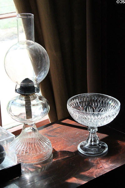 Pressed glass oil lamp & footed bowl at John Wornall House Museum. Kansas City, MO.