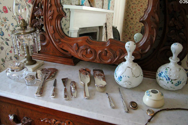 Dresser with dresser set at John Wornall House Museum. Kansas City, MO.