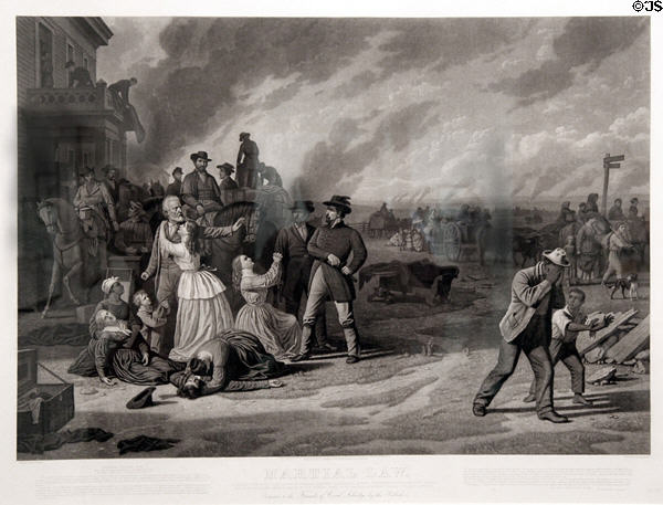 Martial Law (General Order No. 11) engraving (1872) by George Caleb Bingham & engraved by John Sartain at State Historical Society of Missouri. Columbia, MO.