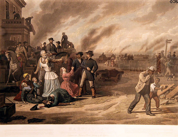Martial Law (General Order No. 11) hand-tinted engraving (1872) by George Caleb Bingham & engraved by John Sartain at State Historical Society of Missouri. Columbia, MO.
