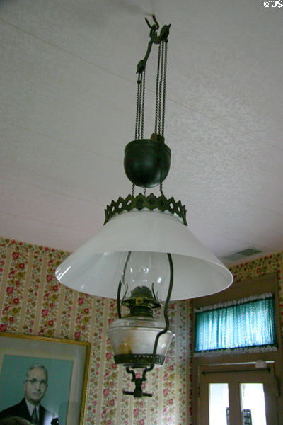 Hanging oil lamp at Truman Birthplace House. Lamar, MO.