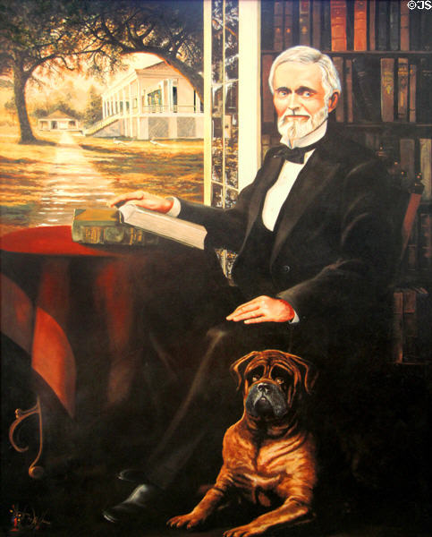 Jefferson Davis with his dog Traveler portrait by Joel T. Bailey at his presidential library at Beauvoir. Biloxi, MS.