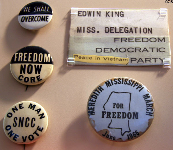 Civil Rights buttons (1960s) like We Shall Overcome at Museum of Mississippi History. Jackson, MS.