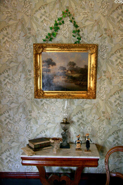 Parlor painting, table & wallpaper in Manship House. Jackson, MS.