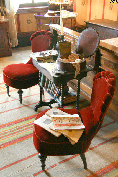 Velvet chairs in bedroom of Manship House. Jackson, MS.