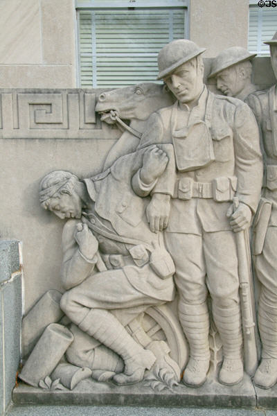 Sculpture of WW I soldier aiding injured comrade at War Memorial Building. Jackson, MS.