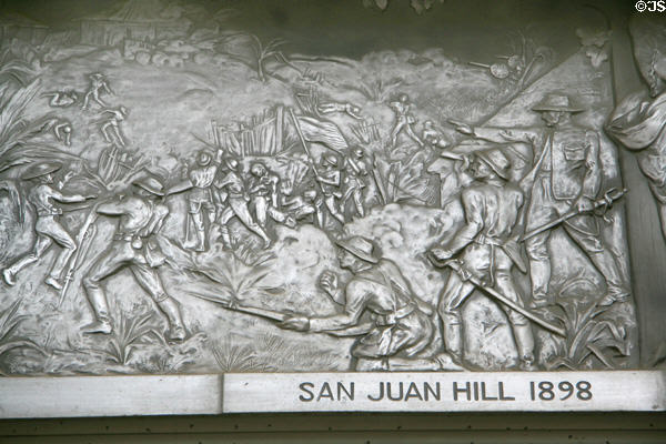 Cast aluminum scene from Battle of San Juan Hill 1898 at War Memorial Building. Jackson, MS. Style: Art Deco.
