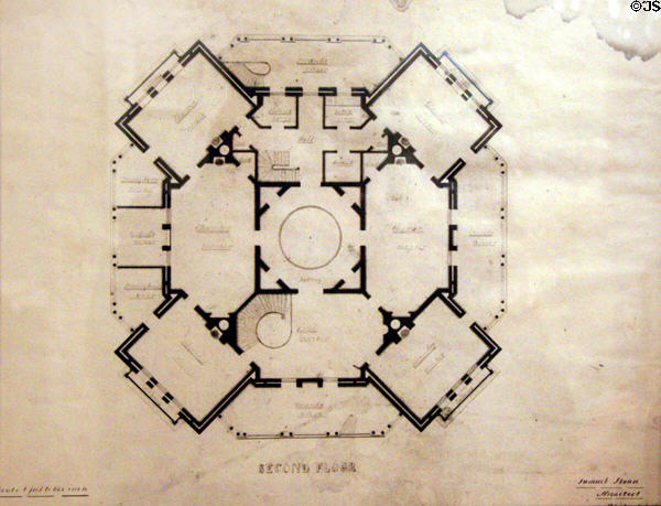 Original blueprint of Longwood second floor level. Natchez, MS.