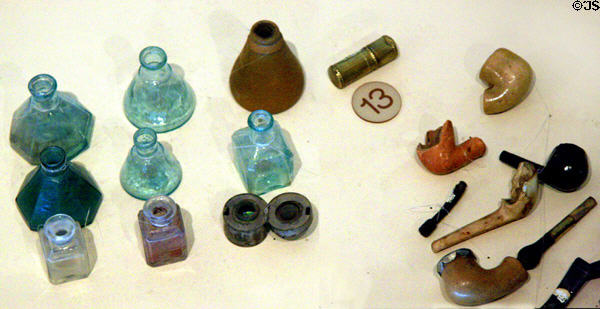 Ink bottles & pipes recovered from USS Cairo. Vicksburg, MS.