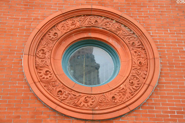 Round terra cotta window of Mississippi River Commission Building. Vicksburg, MS.